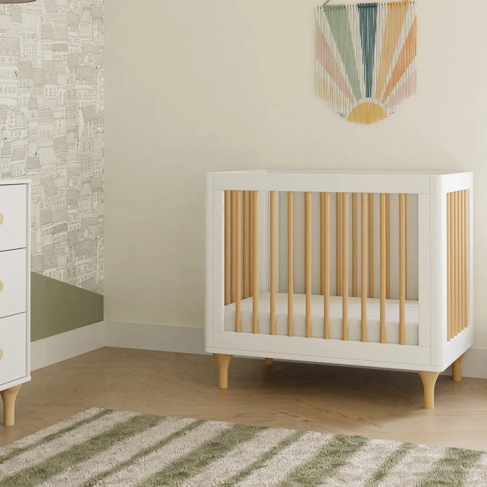 Babyletto Lolly 4-in-1 Convertible Mini Crib w/ Toddler Bed Conversion Kit - White/Natural
