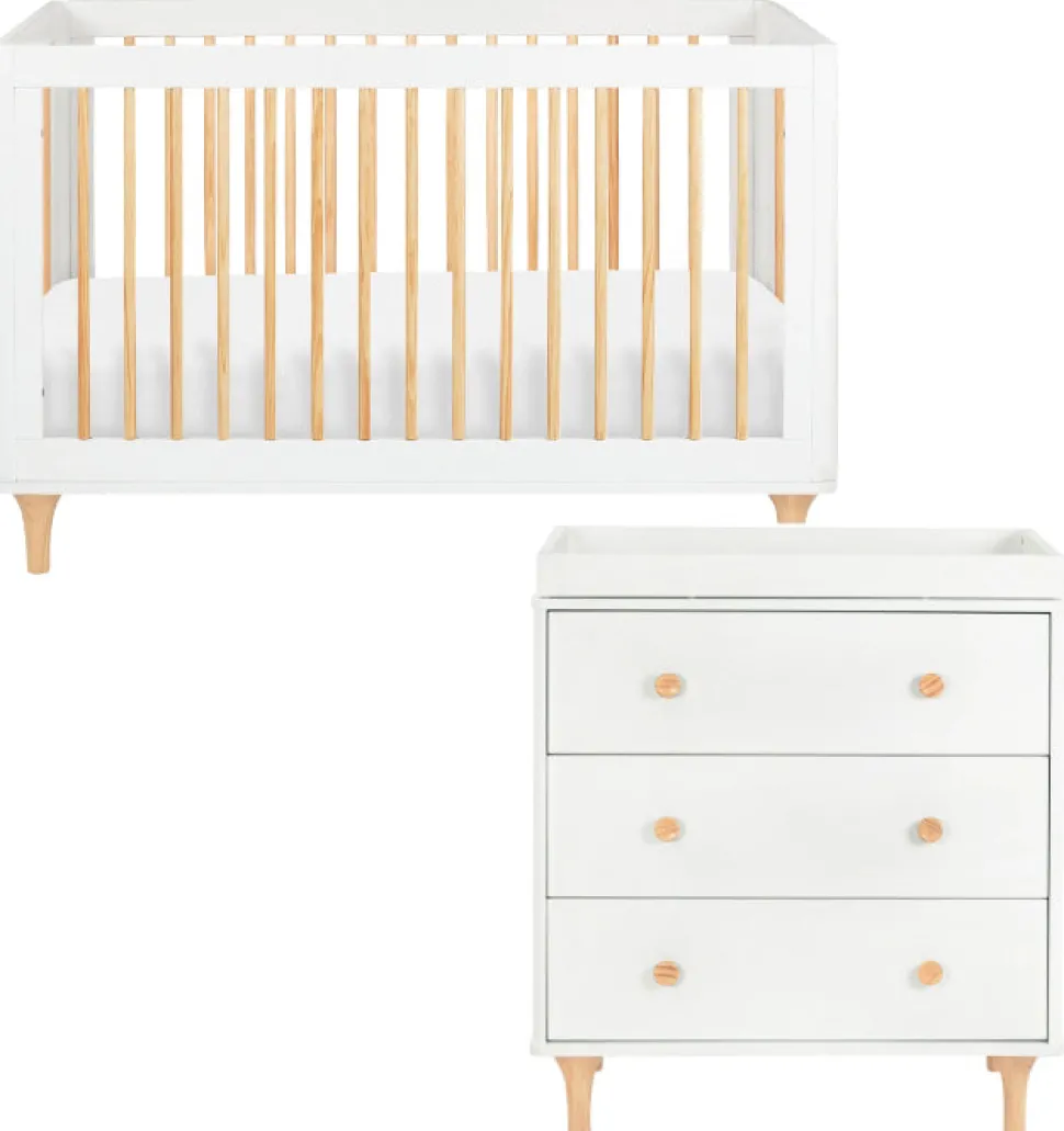 Babyletto Lolly 3-in-1 Convertible Crib + 3-Drawer Changer Dresser Bundle - White / Natural