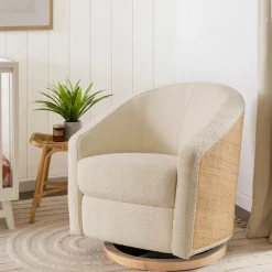 Babyletto Madison Swivel Glider - Ivory Boucle & Cane w/Light Wood Base