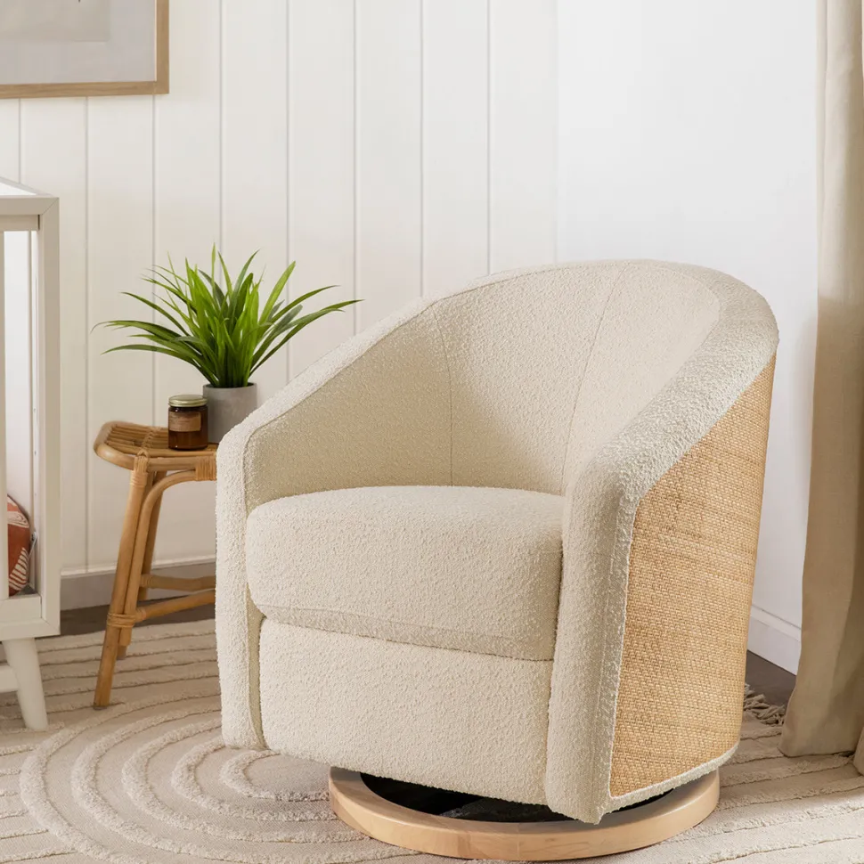 Babyletto Madison Swivel Glider - Ivory Boucle & Cane w/Light Wood Base