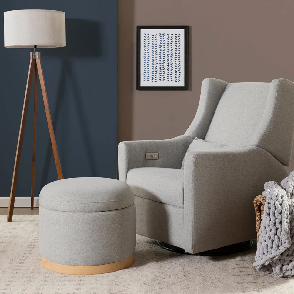 Babyletto Naka Storage Ottoman - Performance Grey Eco-Weave w/ Light Wood Base