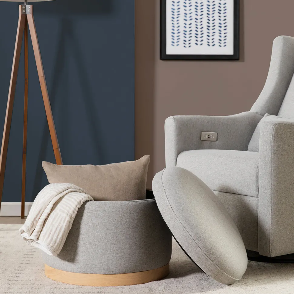 Babyletto Naka Storage Ottoman - Performance Grey Eco-Weave w/ Light Wood Base