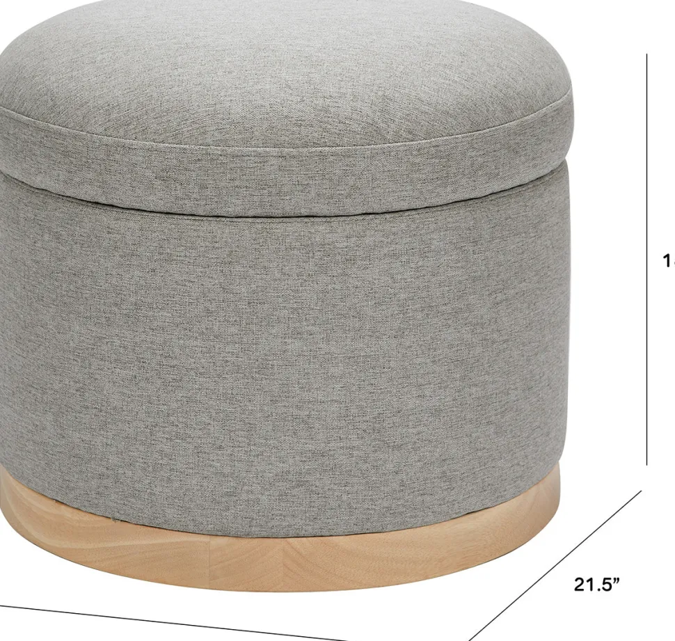 Babyletto Naka Storage Ottoman - Performance Grey Eco-Weave w/ Light Wood Base