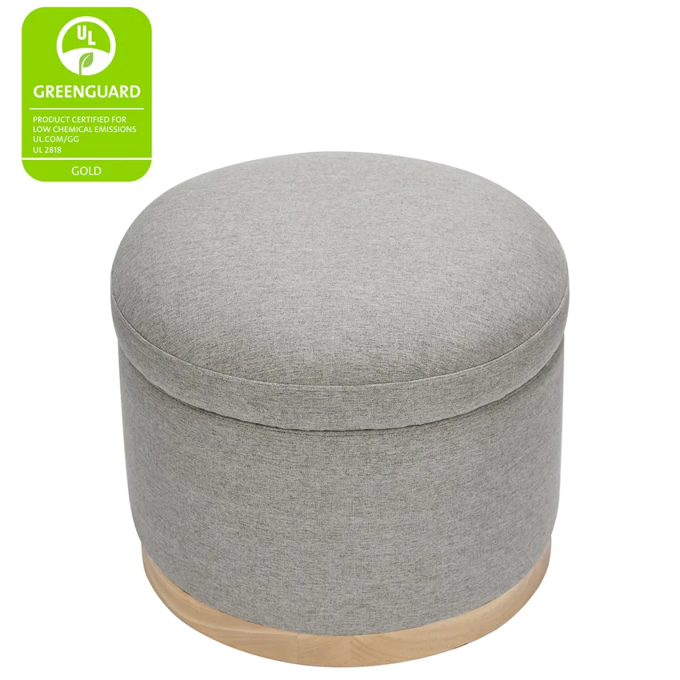 Babyletto Naka Storage Ottoman - Performance Grey Eco-Weave w/ Light Wood Base
