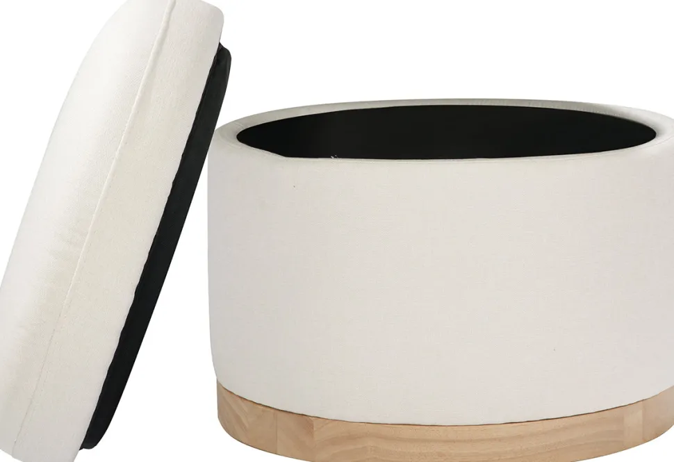 Babyletto Naka Storage Ottoman - Performance Cream Eco-Weave w/ Light Wood Base