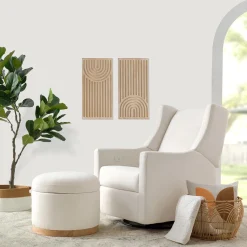 Babyletto Naka Storage Ottoman - Performance Cream Eco-Weave w/ Light Wood Base