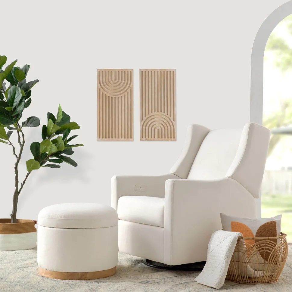Babyletto Naka Storage Ottoman - Performance Cream Eco-Weave w/ Light Wood Base