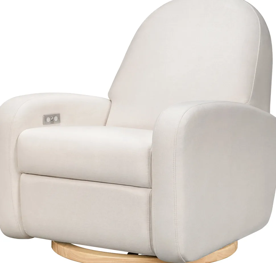 Babyletto Nami Electronic Swivel Glider Recliner w/ USB - Performance Cream Eco-Weave w/ Light Wood Base