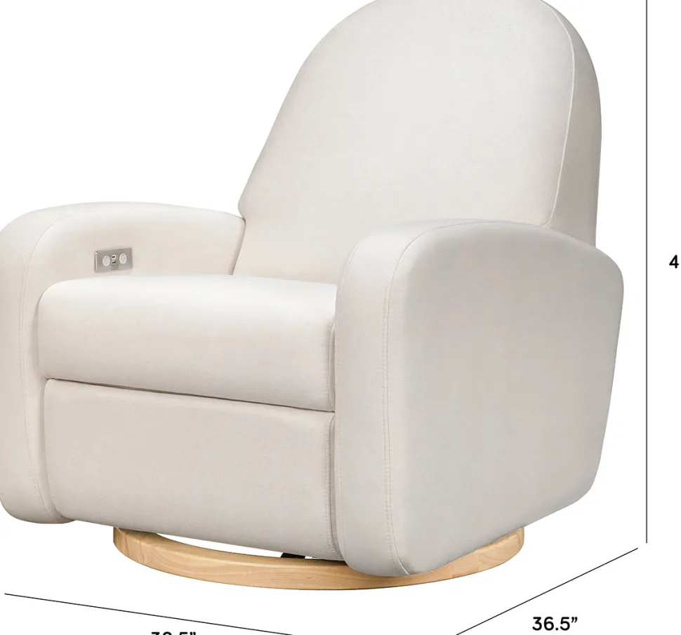 Babyletto Nami Electronic Swivel Glider Recliner w/ USB - Performance Cream Eco-Weave w/ Light Wood Base