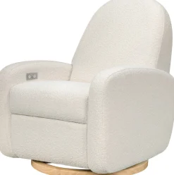 Babyletto Nami Electronic Swivel Glider Recliner w/ USB - Ivory Boucle w/ Light Wood Base