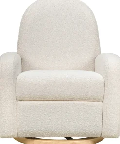 Babyletto Nami Electronic Swivel Glider Recliner w/ USB - Ivory Boucle w/ Light Wood Base