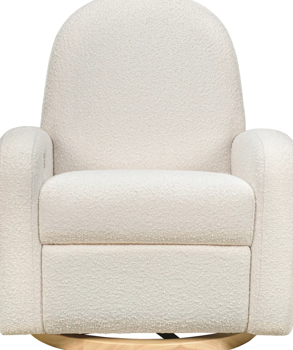 Babyletto Nami Electronic Swivel Glider Recliner w/ USB - Ivory Boucle w/ Light Wood Base