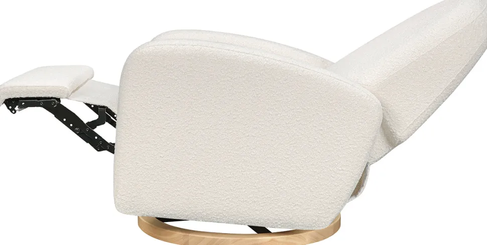 Babyletto Nami Electronic Swivel Glider Recliner w/ USB - Ivory Boucle w/ Light Wood Base