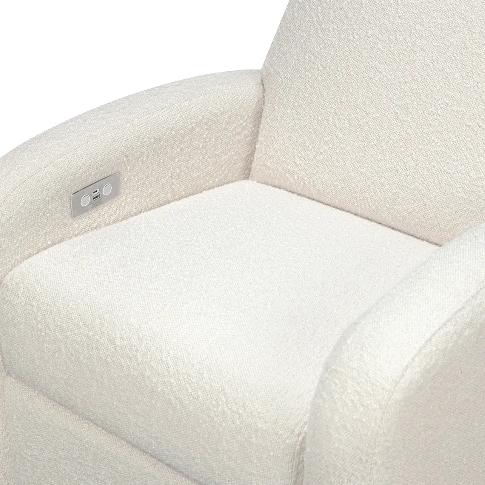Babyletto Nami Electronic Swivel Glider Recliner w/ USB - Ivory Boucle w/ Light Wood Base