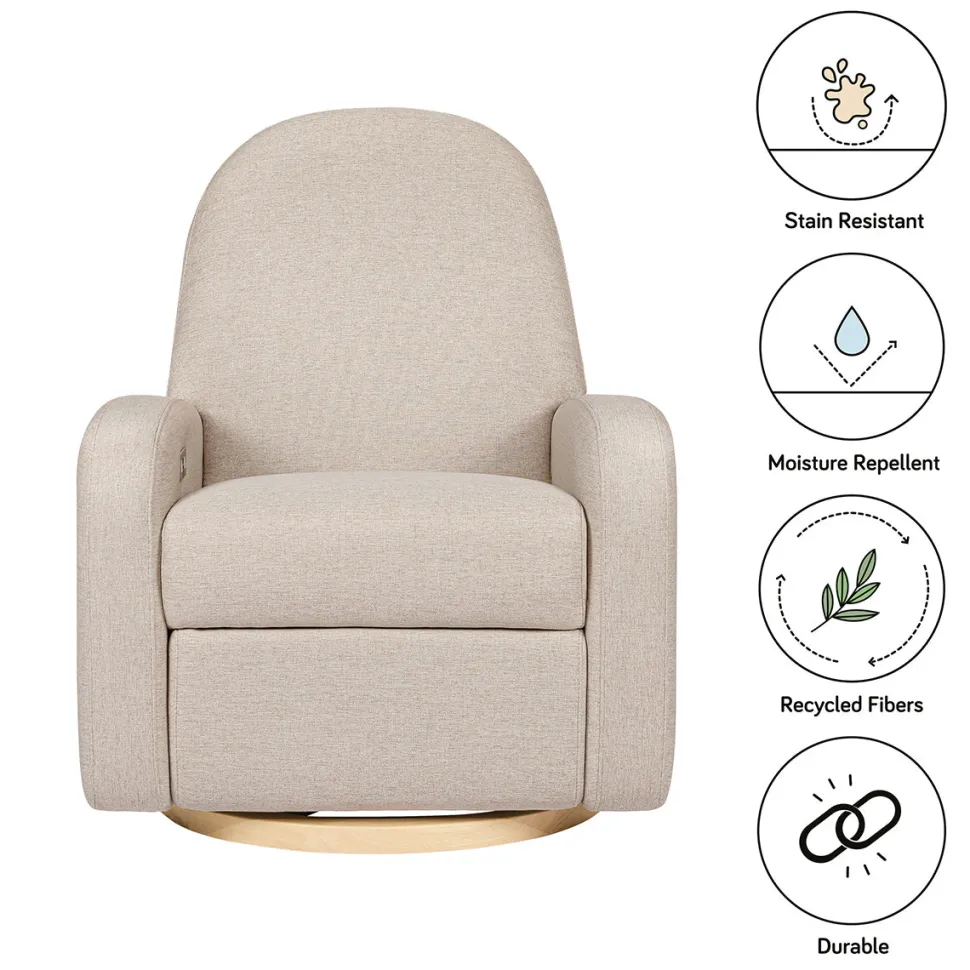 Babyletto Nami Electronic Swivel Glider Recliner w/ USB - Performance Beach Eco-Weave w/ Light Wood Base