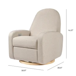 Babyletto Nami Electronic Swivel Glider Recliner w/ USB - Performance Beach Eco-Weave w/ Light Wood Base