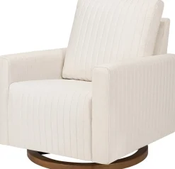 Babyletto Poe Channeled Swivel Glider - Performance Cream Eco-Weave w/ Dark Wood Base