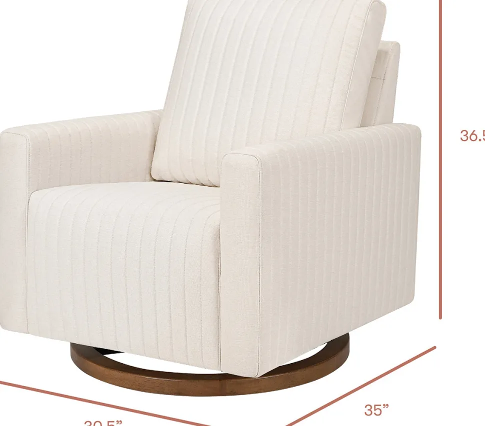 Babyletto Poe Channeled Swivel Glider - Performance Cream Eco-Weave w/ Dark Wood Base
