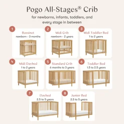 Babyletto Pogo 8-in-1 Convertible Crib w/All-Stages Conversion Kits - Honey