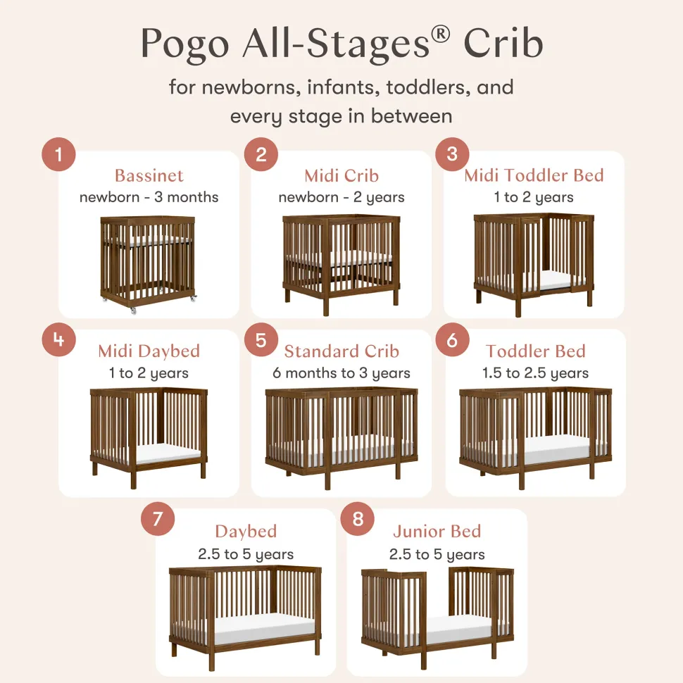 Babyletto Pogo 8-in-1 Convertible Crib w/All-Stages Conversion Kits - Natural Walnut