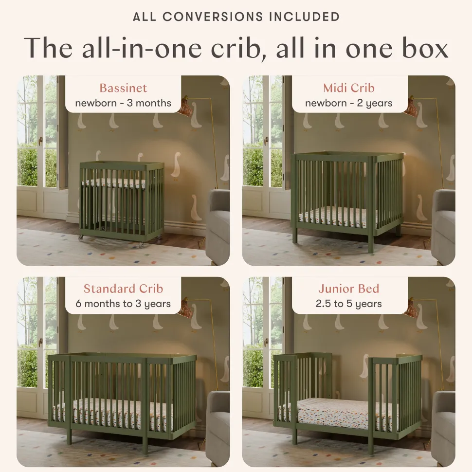 Babyletto Pogo 8-in-1 Convertible Crib w/All-Stages Conversion Kits - Olive