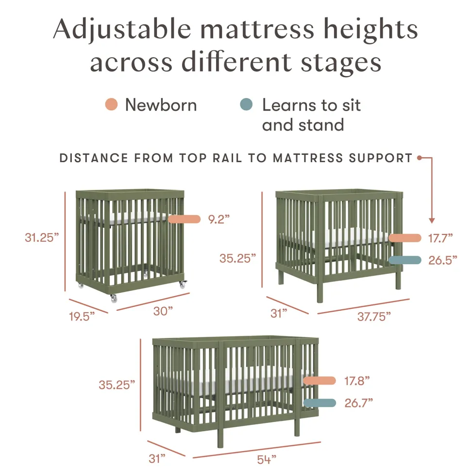Babyletto Pogo 8-in-1 Convertible Crib w/All-Stages Conversion Kits - Olive