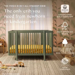 Babyletto Pogo 8-in-1 Convertible Crib w/All-Stages Conversion Kits - Olive