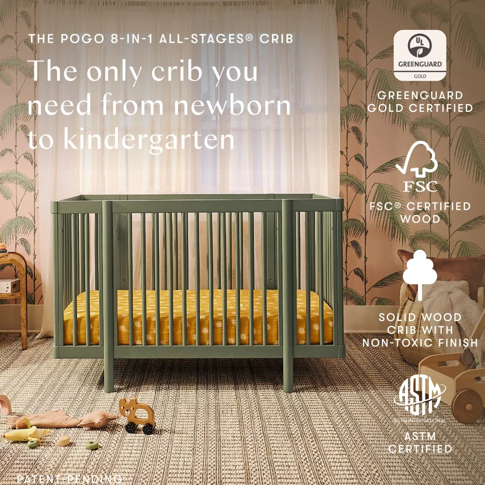 Babyletto Pogo 8-in-1 Convertible Crib w/All-Stages Conversion Kits - Olive