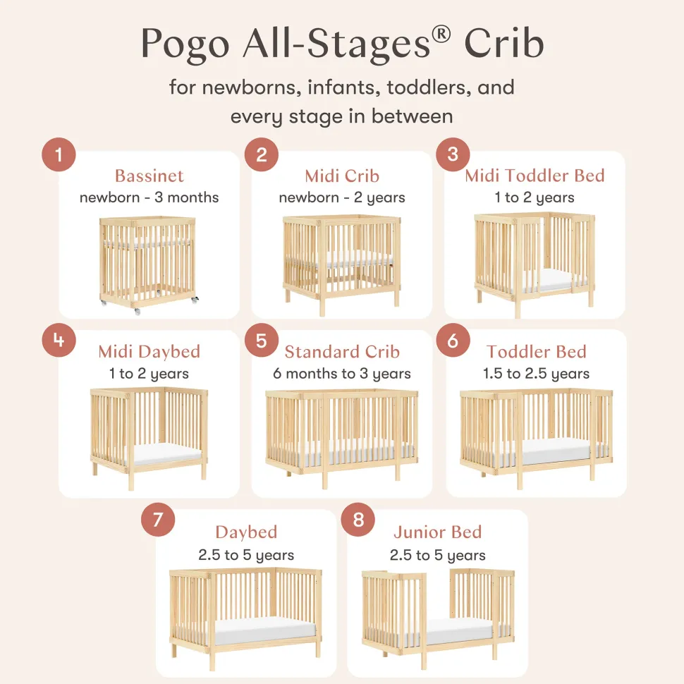 Babyletto Pogo 8-in-1 Convertible Crib w/All-Stages Conversion Kits - Blonde