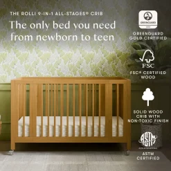 Babyletto Rolli 9-in-1 Convertible All-Stages Crib with Bassinet & Toddler Bed Conversion Kits - Honey