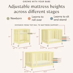 Babyletto Rolli 9-in-1 Convertible All-Stages Crib with Bassinet & Toddler Bed Conversion Kits - Pale Yellow