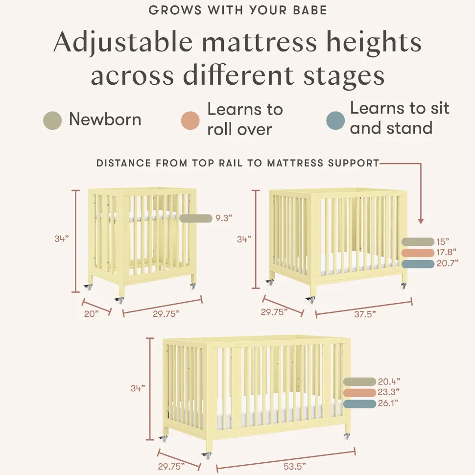 Babyletto Rolli 9-in-1 Convertible All-Stages Crib with Bassinet & Toddler Bed Conversion Kits - Pale Yellow