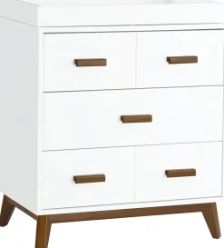 Babyletto Scoot 3-Drawer Changer Dresser w/Removable Changing Tray - White / Natural Walnut
