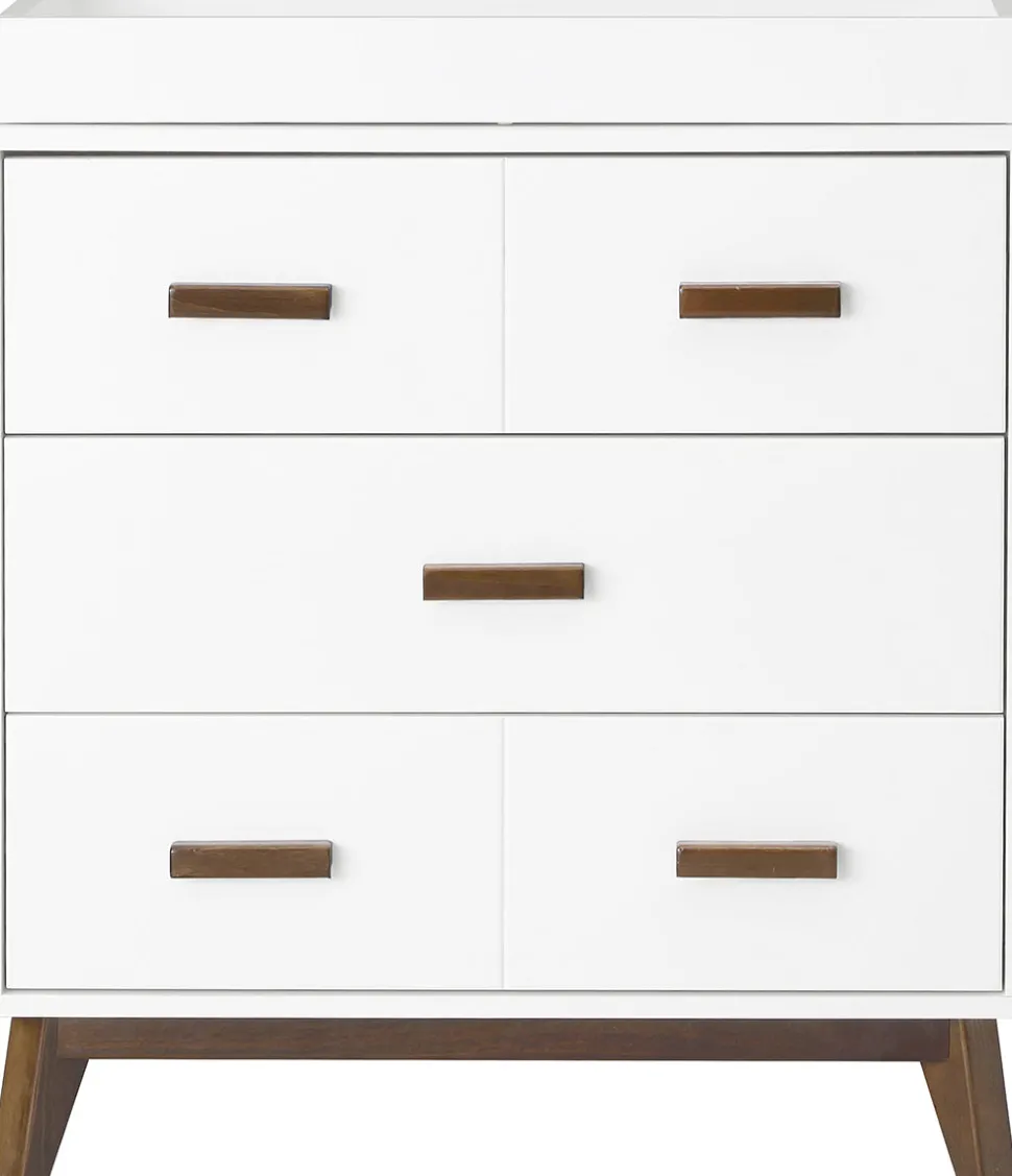 Babyletto Scoot 3-Drawer Changer Dresser w/Removable Changing Tray - White / Natural Walnut