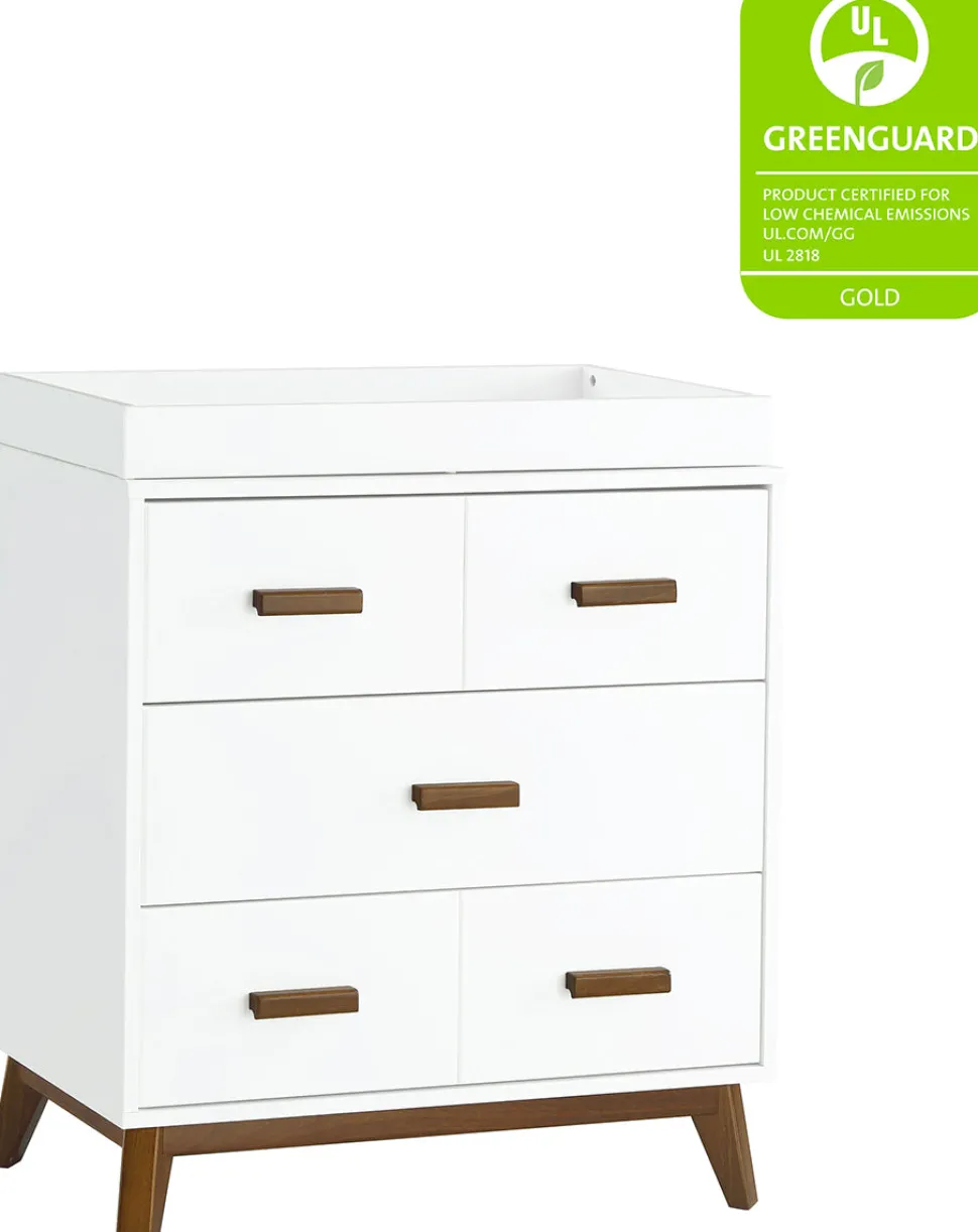Babyletto Scoot 3-Drawer Changer Dresser w/Removable Changing Tray - White / Natural Walnut