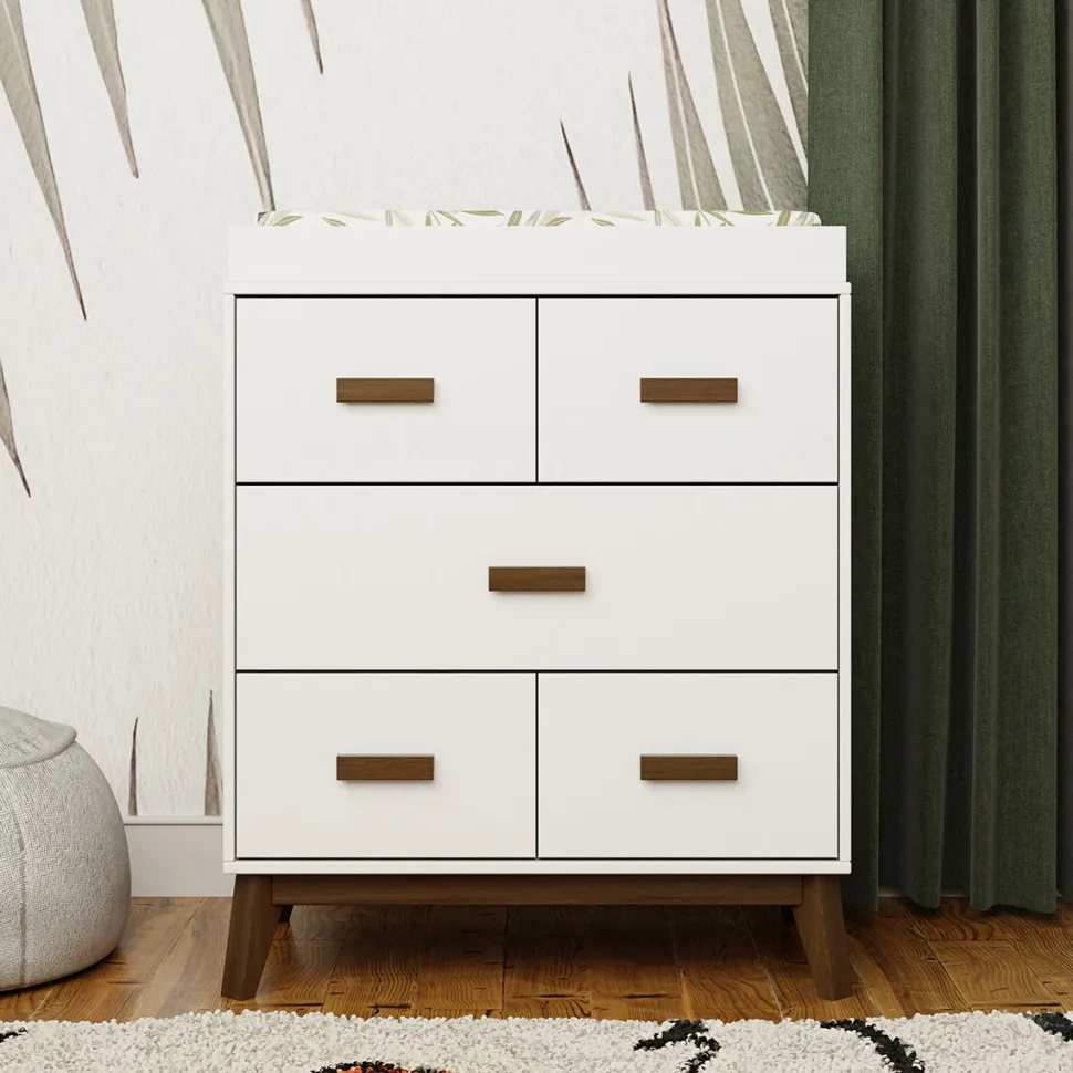 Babyletto Scoot 3-Drawer Changer Dresser w/Removable Changing Tray - White / Natural Walnut