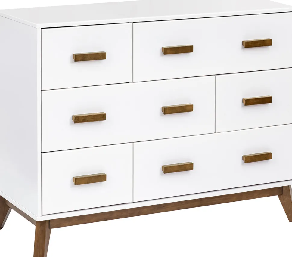 Babyletto Scoot 6-Drawer Dresser - White / Natural Walnut