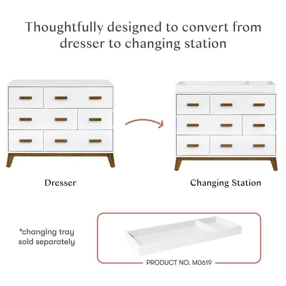 Babyletto Scoot 6-Drawer Dresser - White / Natural Walnut
