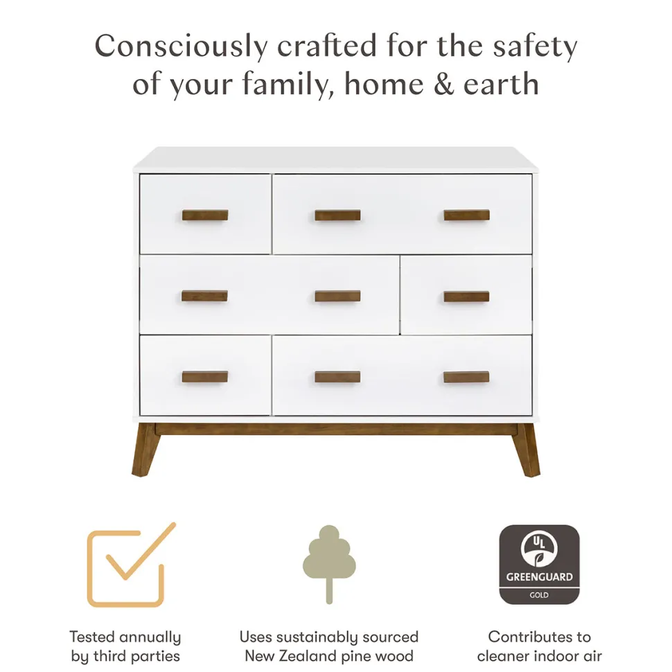 Babyletto Scoot 6-Drawer Dresser - White / Natural Walnut