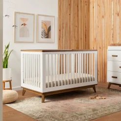 Babyletto Scoot 3-in-1 Convertible Crib w/Toddler Bed Conversion Kit - White / Natural Walnut