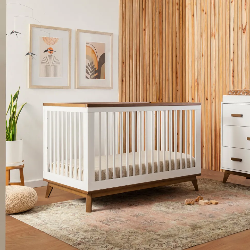 Babyletto Scoot 3-in-1 Convertible Crib w/Toddler Bed Conversion Kit - White / Natural Walnut