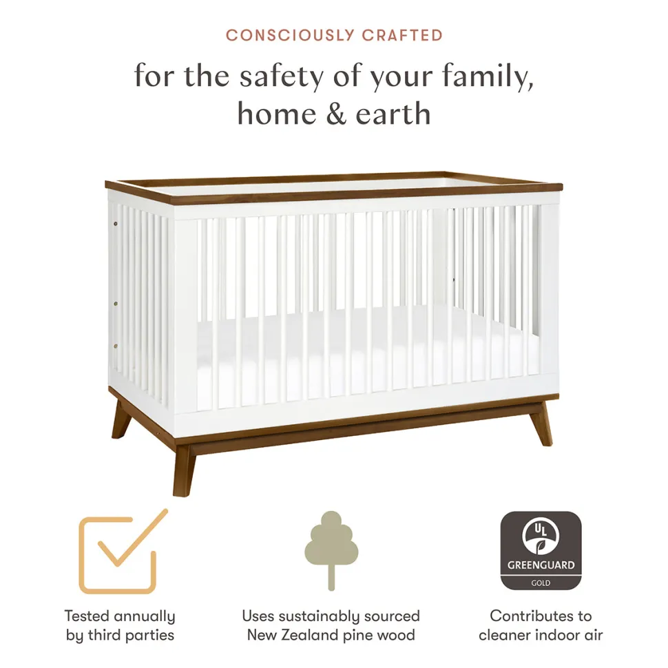 Babyletto Scoot 3-in-1 Convertible Crib w/Toddler Bed Conversion Kit - White / Natural Walnut
