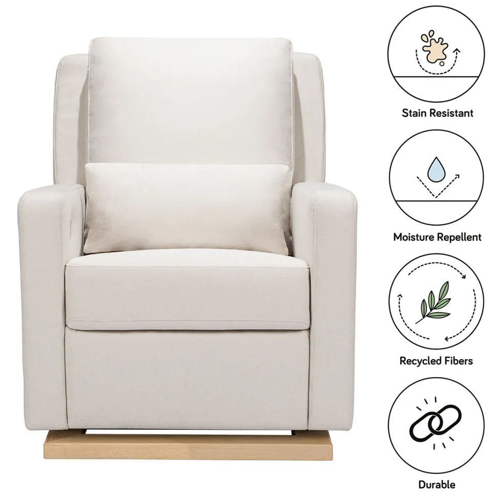 Babyletto Sigi Electronic Glider Recliner w/USB - Performance Cream Eco-Weave w/Light Wood Base