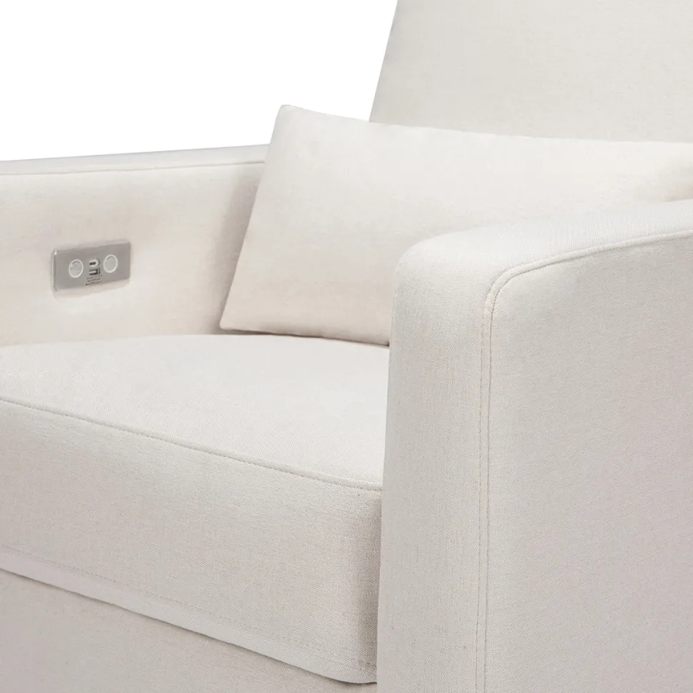 Babyletto Sigi Electronic Glider Recliner w/USB - Performance Cream Eco-Weave w/Light Wood Base