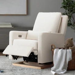 Babyletto Sigi Electronic Glider Recliner w/USB - Performance Cream Eco-Weave w/Light Wood Base