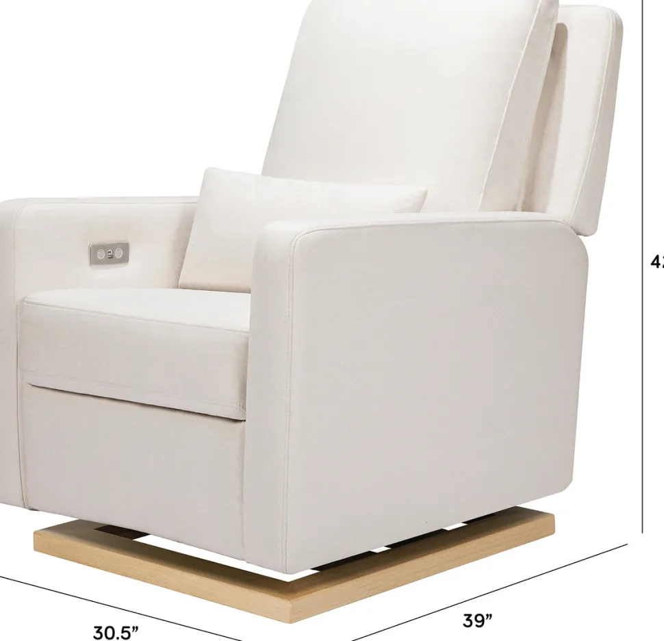 Babyletto Sigi Electronic Glider Recliner w/USB - Performance Cream Eco-Weave w/Light Wood Base