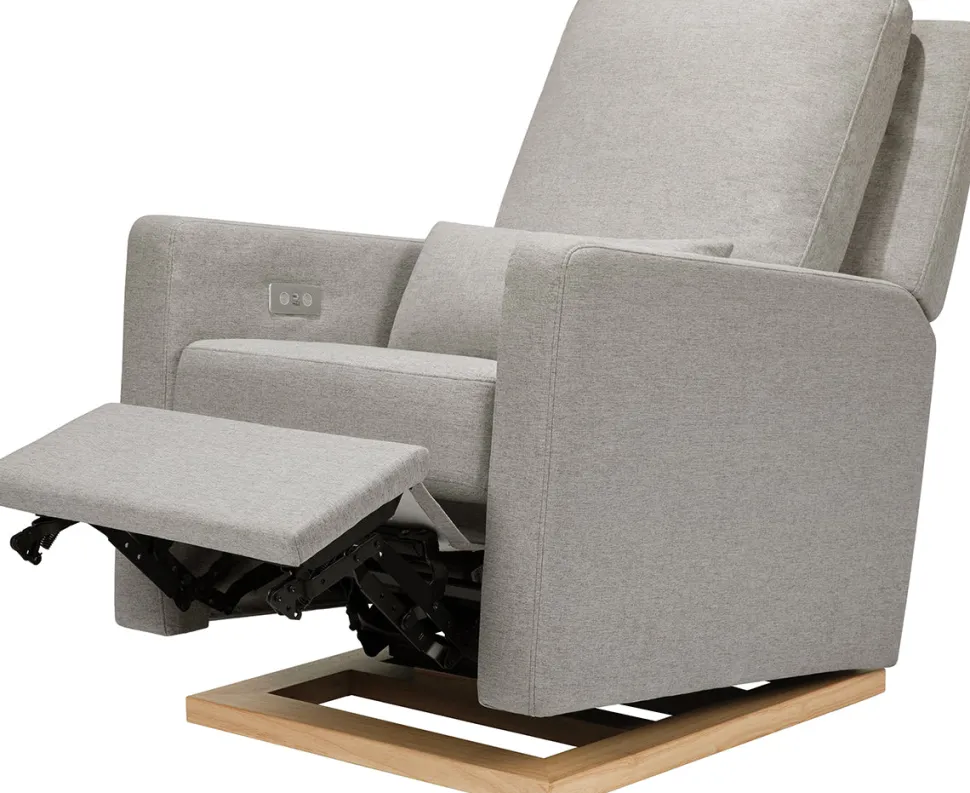 Babyletto Sigi Electronic Glider Recliner w/USB - Performance Grey Eco-Weave w/Light Wood Base