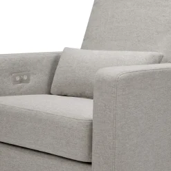 Babyletto Sigi Electronic Glider Recliner w/USB - Performance Grey Eco-Weave w/Light Wood Base