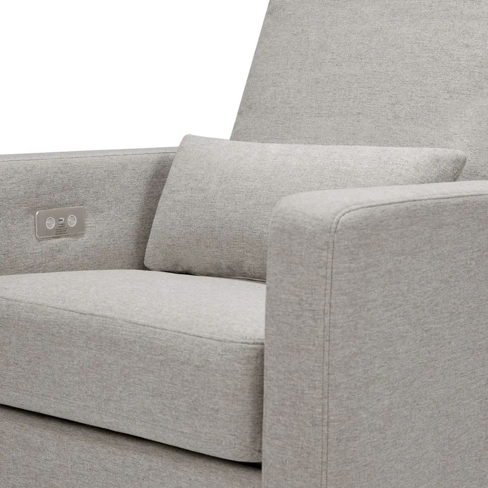 Babyletto Sigi Electronic Glider Recliner w/USB - Performance Grey Eco-Weave w/Light Wood Base