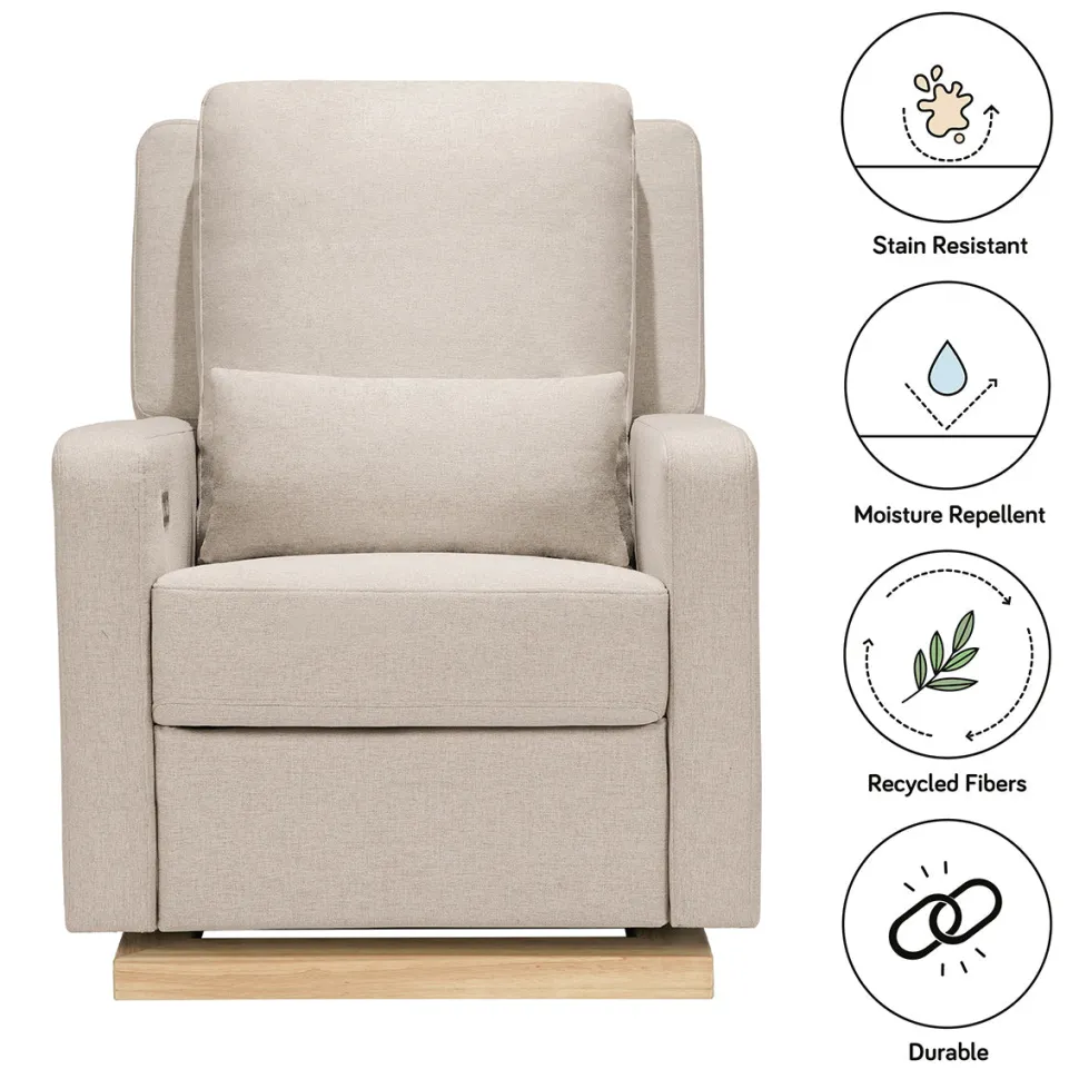 Babyletto Sigi Electronic Glider Recliner w/USB - Performance Beach Eco-Weave w/Light Wood Base